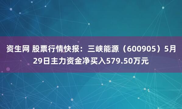 资生网 股票行情快报：三峡能源（600905）5月29日主力资金净买入579.50万元