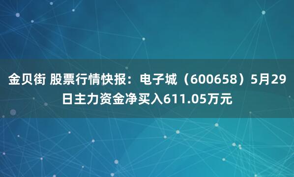 金贝街 股票行情快报：电子城（600658）5月29日主力资金净买入611.05万元