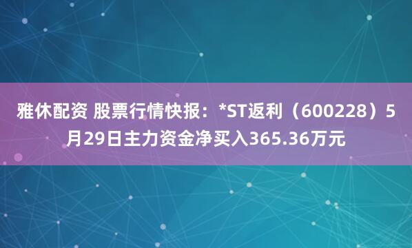 雅休配资 股票行情快报：*ST返利（600228）5月29日主力资金净买入365.36万元